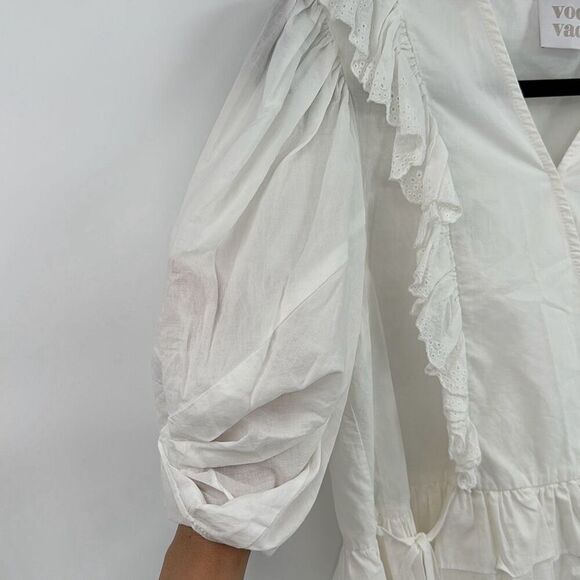 Voca Vaca Womens Ruffle Eyelet V-Neck Blouse White Small - Picture 5 of 12